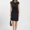 Gathered-detail dress with drape neckline Gathered-detail dress with drape neckline