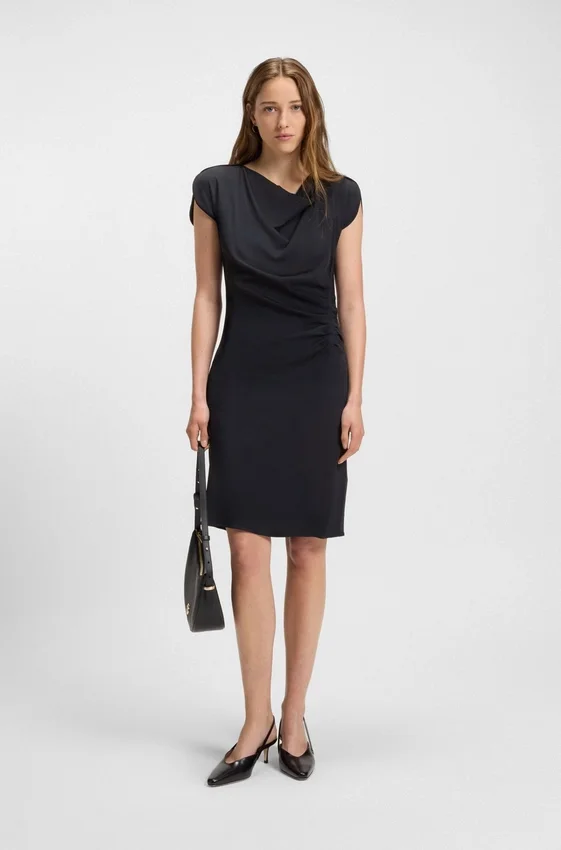 Gathered-detail dress with drape neckline Gathered-detail dress with drape neckline