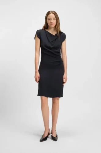 Gathered-detail dress with drape neckline
