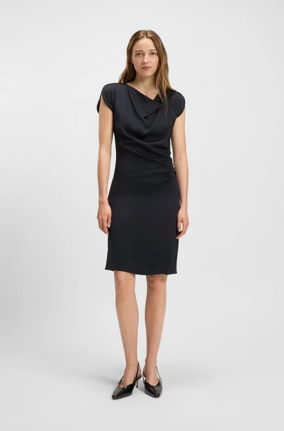 Gathered-detail dress with drape neckline Gathered-detail dress with drape neckline