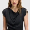 Gathered-detail dress with drape neckline Gathered-detail dress with drape neckline