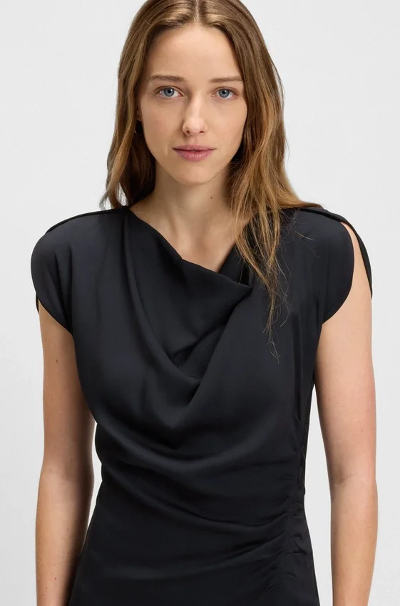 Gathered-detail dress with drape neckline Gathered-detail dress with drape neckline