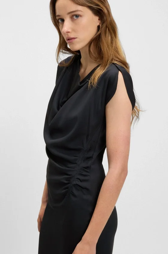 Gathered-detail dress with drape neckline Gathered-detail dress with drape neckline