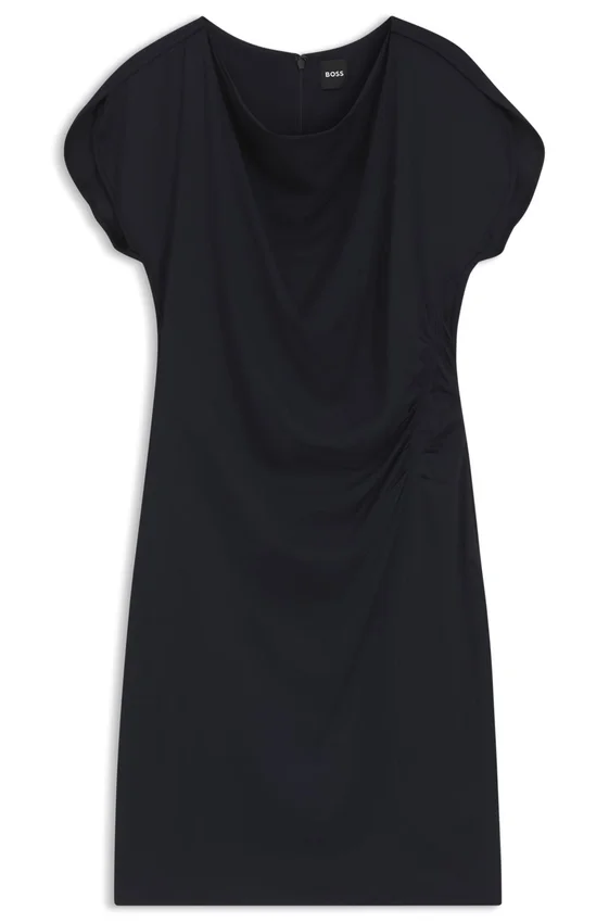 Gathered-detail dress with drape neckline Gathered-detail dress with drape neckline
