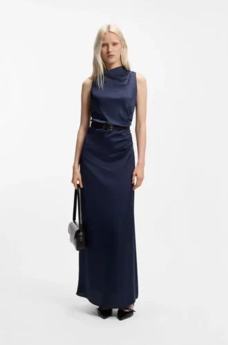 Gathered-detail maxi dress in satin