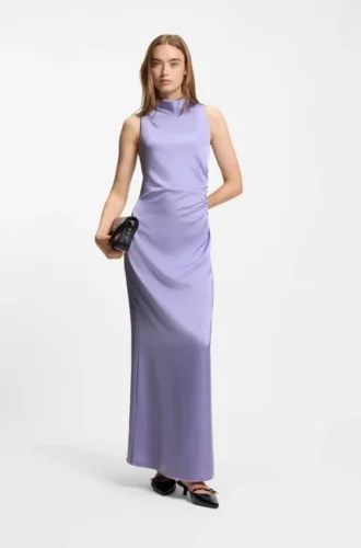 Gathered-detail maxi dress in satin