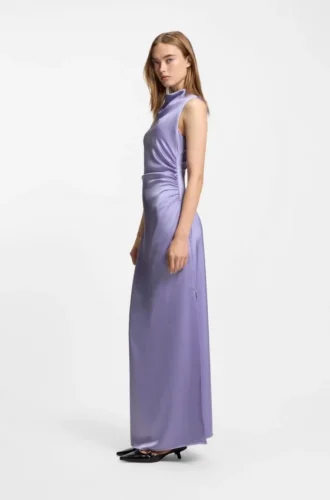 Gathered-detail maxi dress in satin