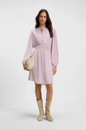 Gathered-detail mini dress in crinkle satin