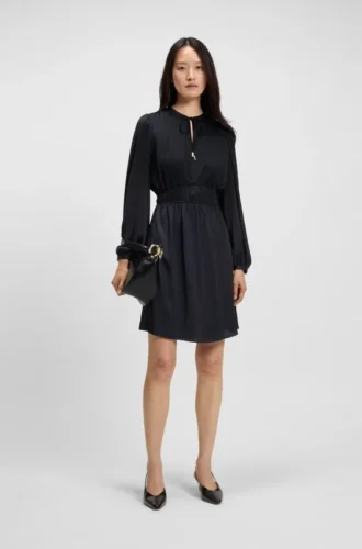 Gathered-detail mini dress in crinkle satin