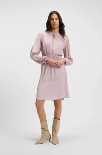 Gathered-detail mini dress in crinkle satin