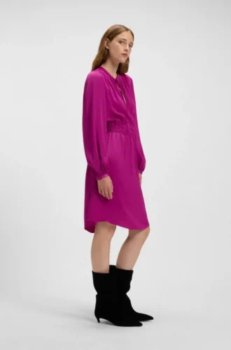 Gathered-detail mini dress in crinkle satin