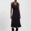 Gathered-front dress in crinkle satin