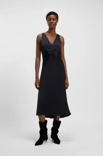 Gathered-front dress in crinkle satin