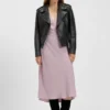 Gathered-front dress in crinkle satin