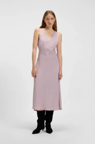 Gathered-front dress in crinkle satin