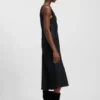 Gathered-front dress in crinkle satin