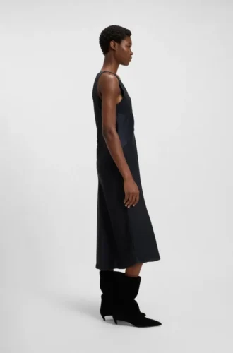 Gathered-front dress in crinkle satin
