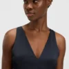 Gathered-front dress in crinkle satin