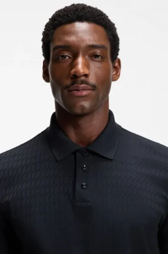 Geometric-jacquard polo shirt in cotton