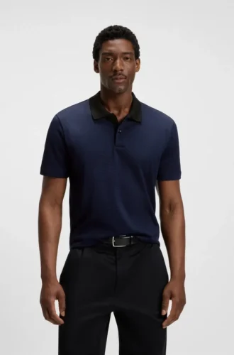Geometric-jacquard polo shirt in mercerised cotton
