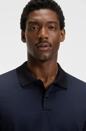 Geometric-jacquard polo shirt in mercerised cotton
