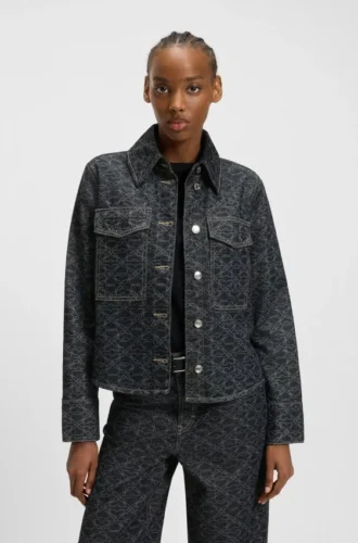 Geometric-print jacket in rigid denim