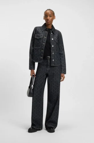 Geometric-print jacket in rigid denim