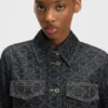 Geometric-print jacket in rigid denim