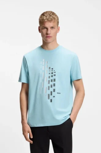 Geometric-print T-shirt in stretch cotton