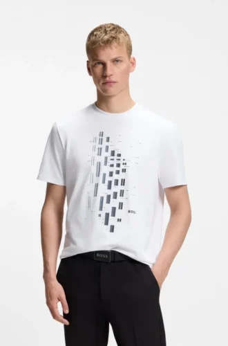 Geometric-print T-shirt in stretch cotton