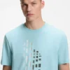 Geometric-print T-shirt in stretch cotton
