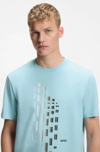 Geometric-print T-shirt in stretch cotton