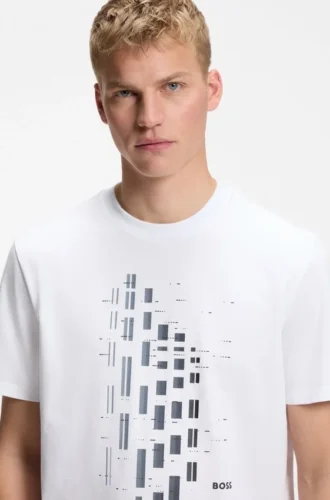 Geometric-print T-shirt in stretch cotton