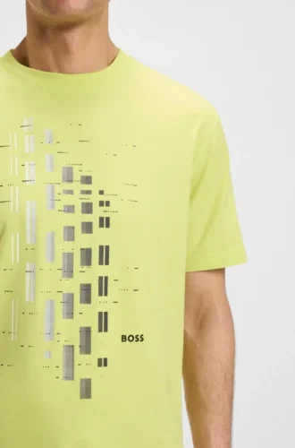 Geometric-print T-shirt in stretch cotton