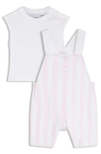 Gift-boxed cotton overalls and T-shirt set for babies