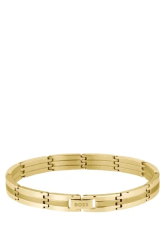 Gold-effect striped cuff with logo clasp
