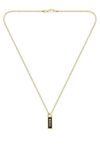 Gold-tone necklace with ink-filled logo pendant