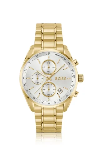 Gold-tone watch with silver-white dial
