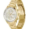 Gold-tone watch with silver-white dial