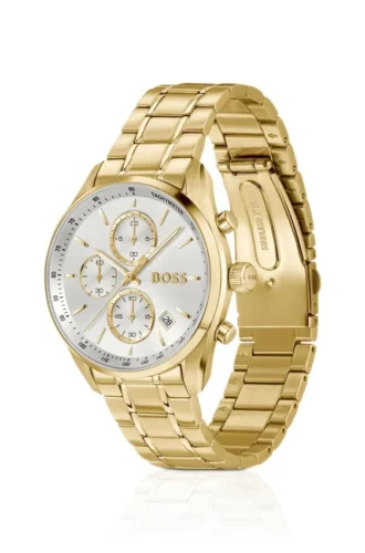 Gold-tone watch with silver-white dial