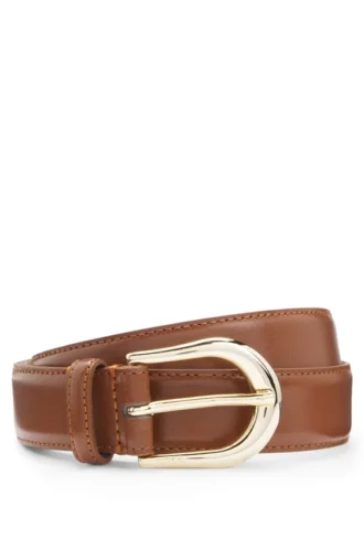 Golden-buckle belt in Italian leather