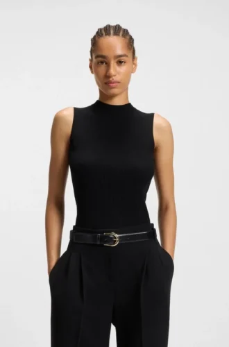 Golden-buckle belt in Italian leather