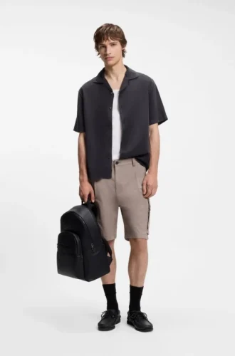 Grained backpack with stacked-logo trim
