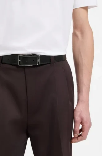 Grained-leather belt with gunmetal buckle