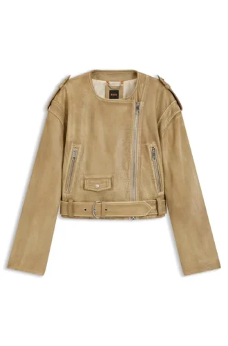 Grained-leather biker jacket with cropped length