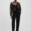Grained-leather biker jacket with cropped length