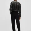 Grained-leather biker jacket with cropped length