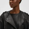 Grained-leather biker jacket with cropped length