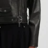 Grained-leather biker jacket with cropped length