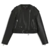 Grained-leather biker jacket with cropped length